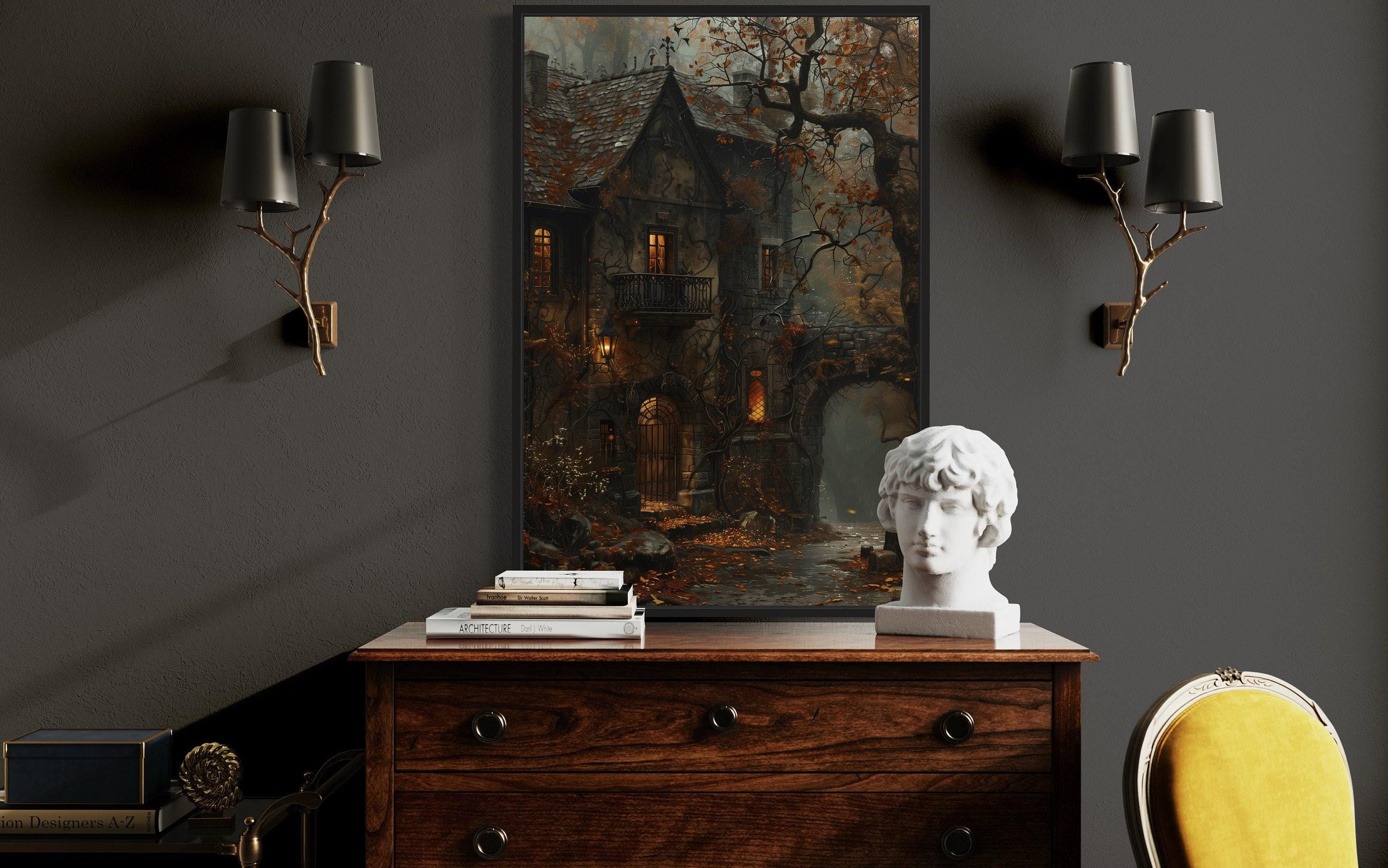 Haunted Victorian House Painting Canvas PRINT, Gothic Wall Art, Halloween Wall Art, Dark Academia Moody Decor Framed Ready To Hang
