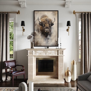 American Buffalo or Bison Wall Art, Abstract Painting Extra Large Canvas PRINT, Man Cave, Game Room Decor, Framed Or Unframed Ready To Hang