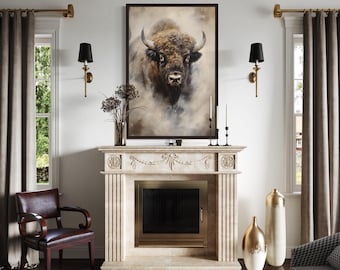 American Buffalo or Bison Wall Art, Abstract Painting Extra Large Canvas PRINT, Man Cave, Game Room Decor, Framed Or Unframed Ready To Hang