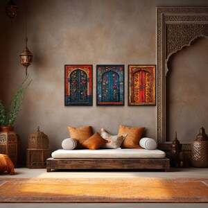 Set of Three Indian Wall Art, Madhubani Painting Style Indian Doors ...