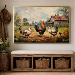 Farmhouse Wall Art, Roosters Chickens Retro Painting Canvas PRINT, Farm Wall Decor, Farm Kitchen Art Framed Unframed Ready to Hang image 20