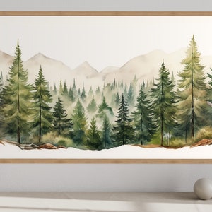Framed Canvas Wall Art Sage Green Forest Mountain Landscape Canvas ...
