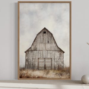 Farmhouse Wall Decor - Rustic Old Barn In The Field Vertical Painting Canvas PRINT, Framed  Ready To Hang