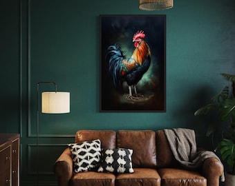 Beautiful Colorful Rooster Painting Canvas Print - Farmhouse Rustic Wall Art - Farm Kitchen Art  Framed Or Unframed Ready To Hang