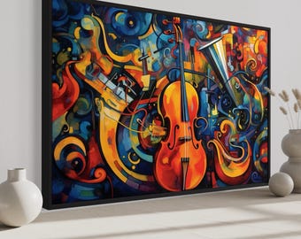 Music Wall Art, Musical Instruments Abstract Painting Canvas PRINT