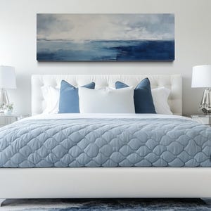 Over Bed Wall Art Minimalist Ocean Navy Blue Grey Panoramic Abstract ...