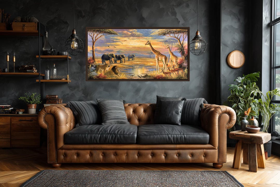African Safari Wall Art, Wildlife Canvas Print, Giraffe Elephant Lion ...