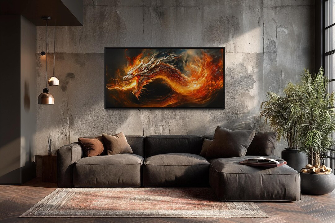 Fire Breathing Dragon Wall Art, Wall Art for Men - Dragon Painting ...