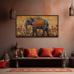 Indian Elephant Painting Extra Large Canvas PRINT, Traditional Style Indian Wall Art Framed Ready To Hang