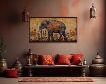 Indian Elephant Painting Extra Large Canvas PRINT, Traditional Style Indian Wall Art Framed Ready To Hang
