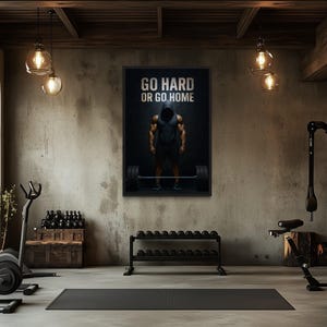 Go Hard Or Go Home Gym Motivation Wall Art – Bold Weightlifting Canvas Print for Home Gym, Fitness Room, and Workout Inspiration