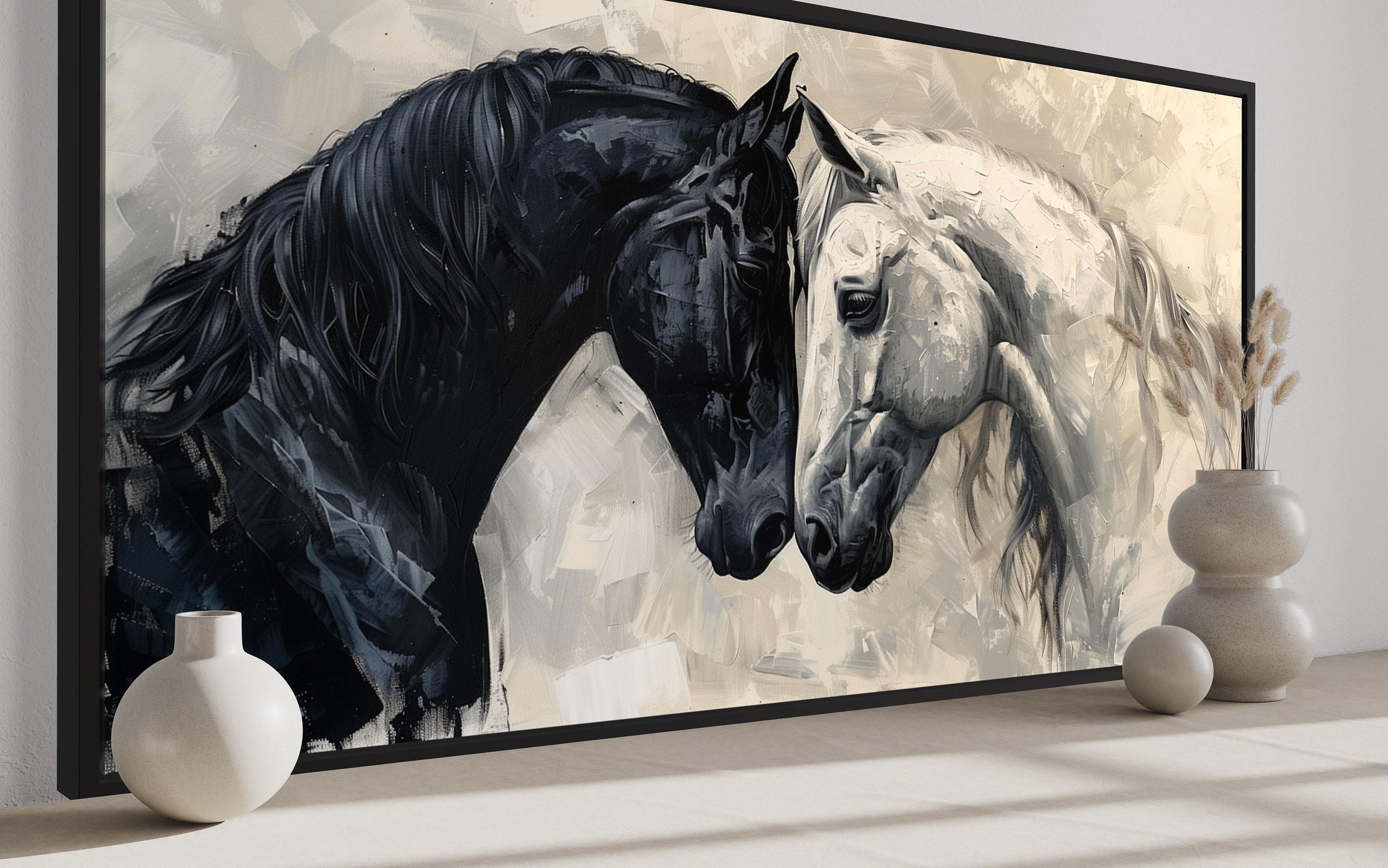 Black White Horses Love Wall Art Abstract Horses Romantic Painting black-white-horses-love-wall-art-abstract-horses-romantic-painting