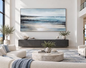 Calm Abstract Ocean Blue Grey Painting Canvas PRINT, Coastal Wall Decor, Living Room, Bedroom Decor Ready To Hang