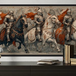 Medieval Knights Wall Art – Gothic Battle Scene Canvas Print, Armored Horsemen With Swords, Man Cave Medieval Warrior Wall Décor Bild 11
