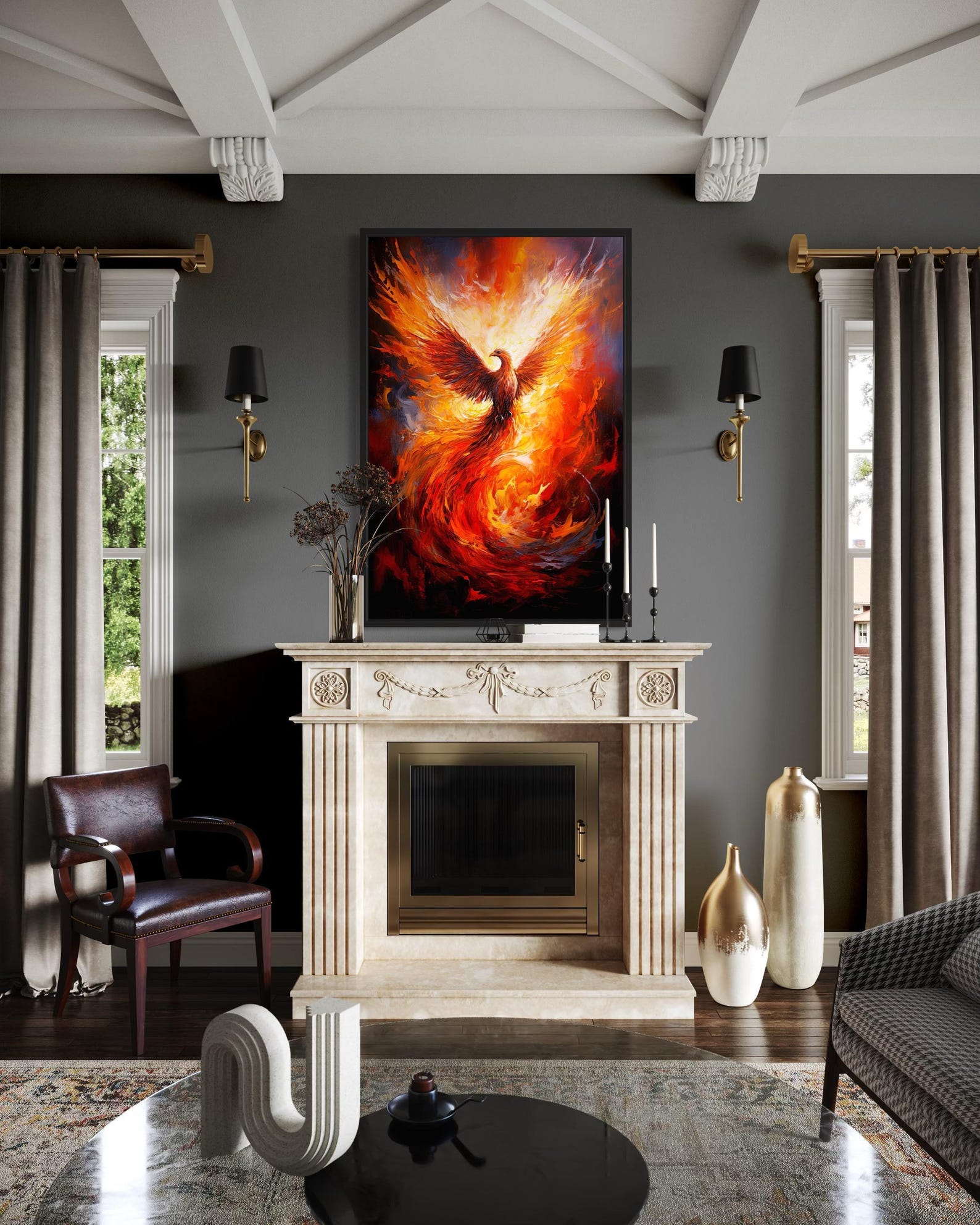 Wall Rising Imagine Rising Phoenix Canvas Wall Art - Majestic Oil Painting Printed on ...
