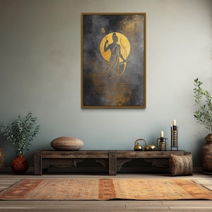 Minimalist Lord Rama Wall Art, Indian Deity, Hindu God Decor Gold Silver Abstract Painting Canvas PRINT,  Framed Or Unframed Ready To Hang