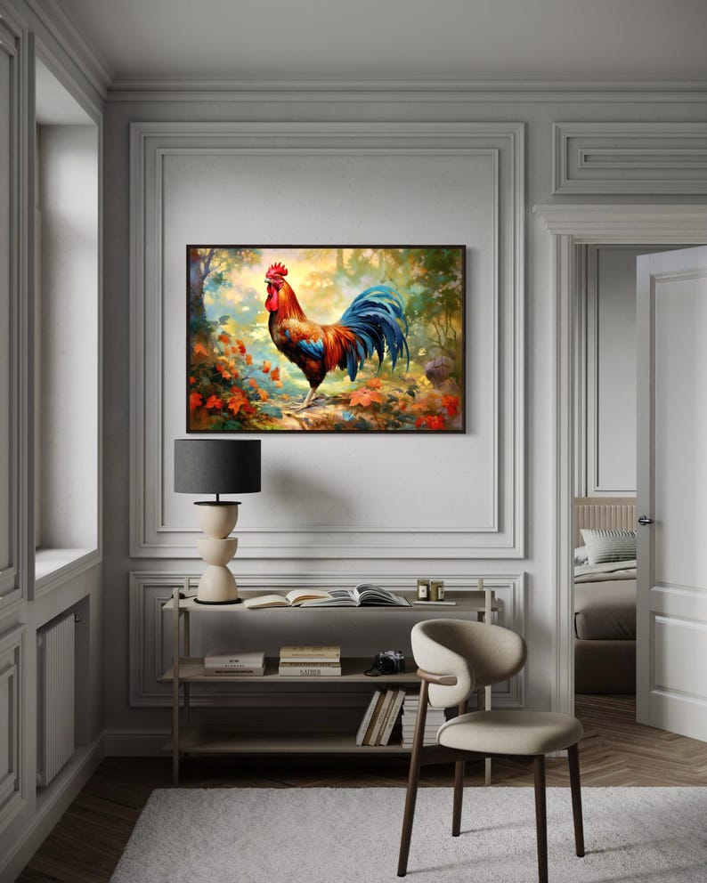 Rooster Painting Canvas PRINT, Farmhouse Wall Art, Farm Birds Rural Wall Decor Framed/Unframed Ready To Hang image 10