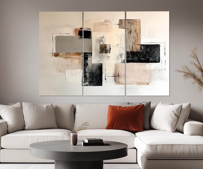 5 Piece Neutral Abstract Wall Art – Modern Minimalist Beige Black Taupe ...