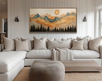 Wood Mountain Wand Kunst Gemälde Leinwand PRINT, geschichtet Holz Effekt rustikale Berghütte Wanddekor gerahmt fertig zum Aufhängen
