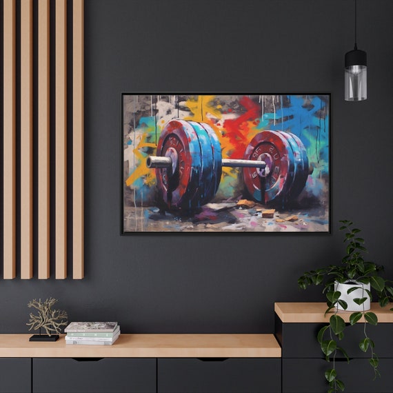 Gym Wall Art Graffiti Barbell Painting Canvas Print Motivational Fitness Home Gym Decor on Canvas Framed unframed Ready to Hang Etsy UK