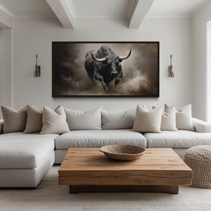 Charging Bull Painting Extra Large Canvas Print - Man Cave Decor, Masculine Office, Game Room Art -  Framed, Unframed, Ready To Hang