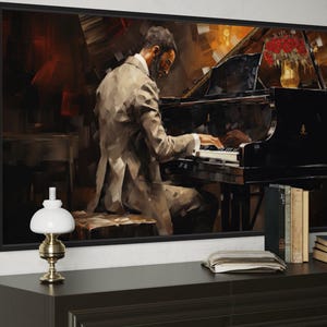 Jazz Wall Art African American Piano Player Performing On Stage Painting Canvas PRINT, Music Room Wall Art Framed Ready To Hang
