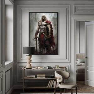 Thor Norse God of Thunder, Lightning, Storms Painting Canvas Print - Man Cave Wall Art - Nerd Room Decor - Framed Unframed Ready To Hang