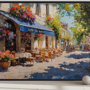 French Street Cafe Wall Art Canvas Print - France Europe Travel Decor for Dining Room, Parisian Charm Painting, Framed Ready to Hang
