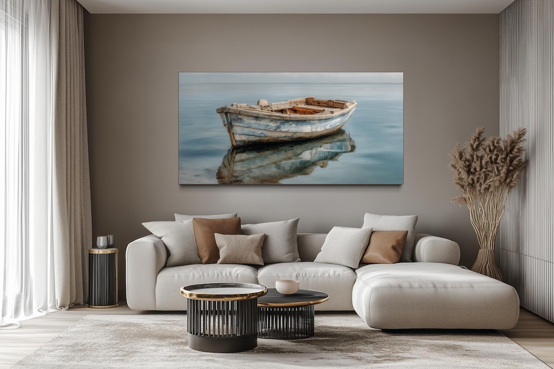 Coastal Art Rustic White Wooden Rowboat Wall Art – Weathered Old Boat ...