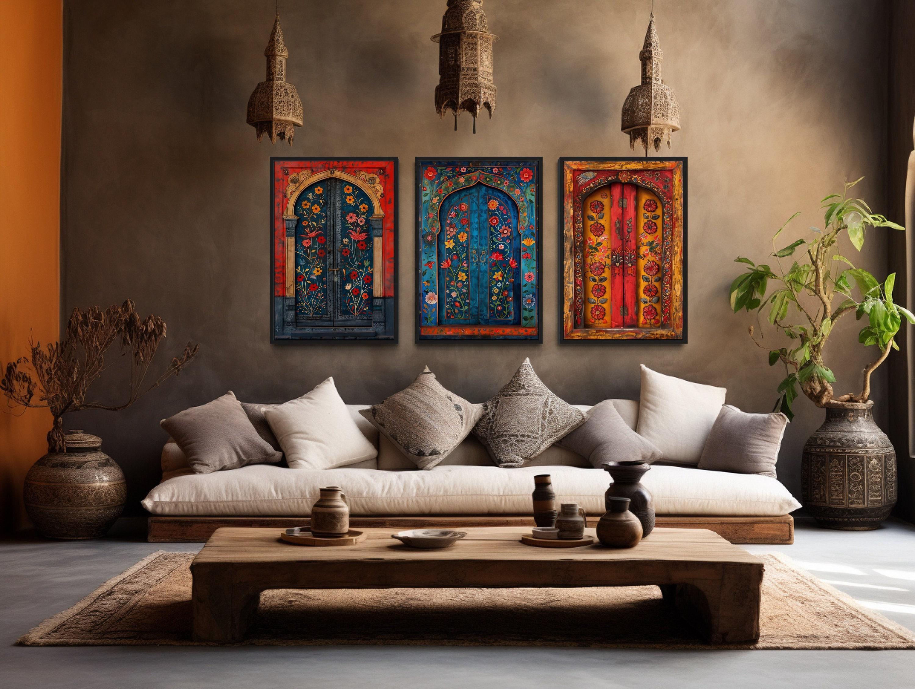 Set of Three Indian Wall Art, Madhubani Painting Style Indian
