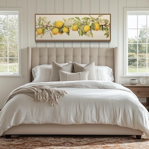 Retro Lemon Tree Panoramic Painting Canvas PRINT, Yellow Decor, Farmhouse Kitchen Wall Art, Botanical Fruit Wall Art, Framed Ready To Hang