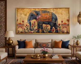 Indian Elephant Painting Extra Large Canvas PRINT, Traditional Style Indian Wall Art Framed Ready To Hang