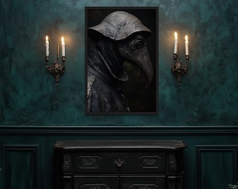 Gothic Plague Doctor Wall Art, Dark Academia Beaked Mask Canvas Print, Medieval Macabre Gothic Decor Framed Ready To Hang