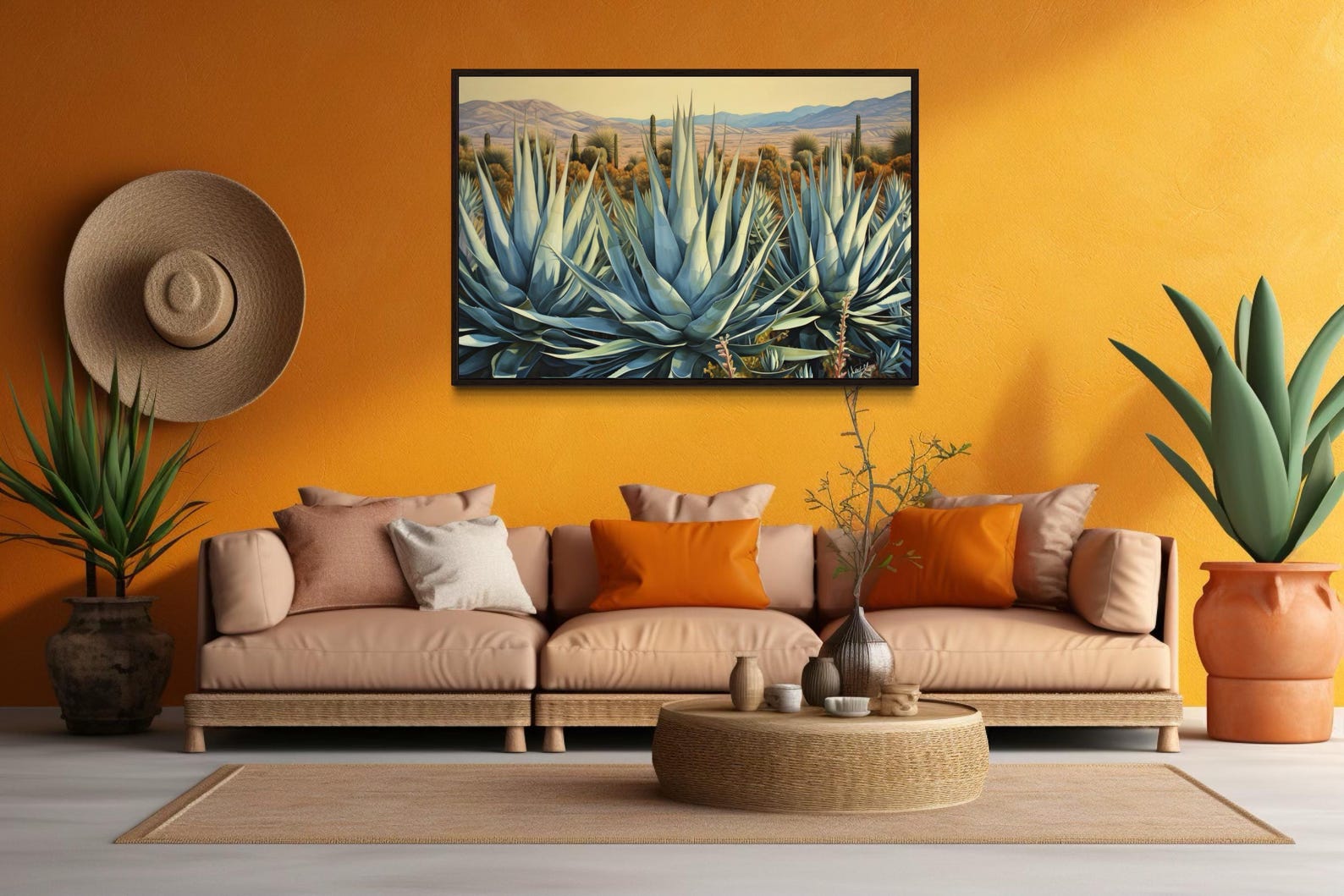 Desert Agave Wall Art Printed on Canvas - Horizontal Painting ...