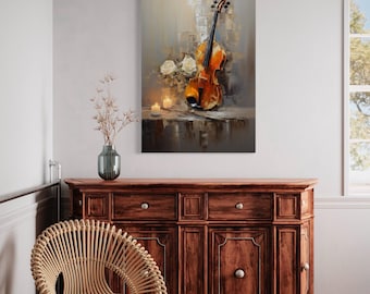 Violin Abstract Painting Canvas PRINT, String Instruments Decor, Gift for Musicians, Music Room Wall Art Framed Ready to Hang