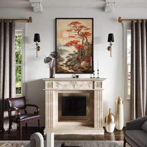 Traditional Ukiyo E Style Japanese Wall Art - Retro Inspired Maple Tree Painting Canvas PRINT,Asian Decor, Oriental  Ready To Hang