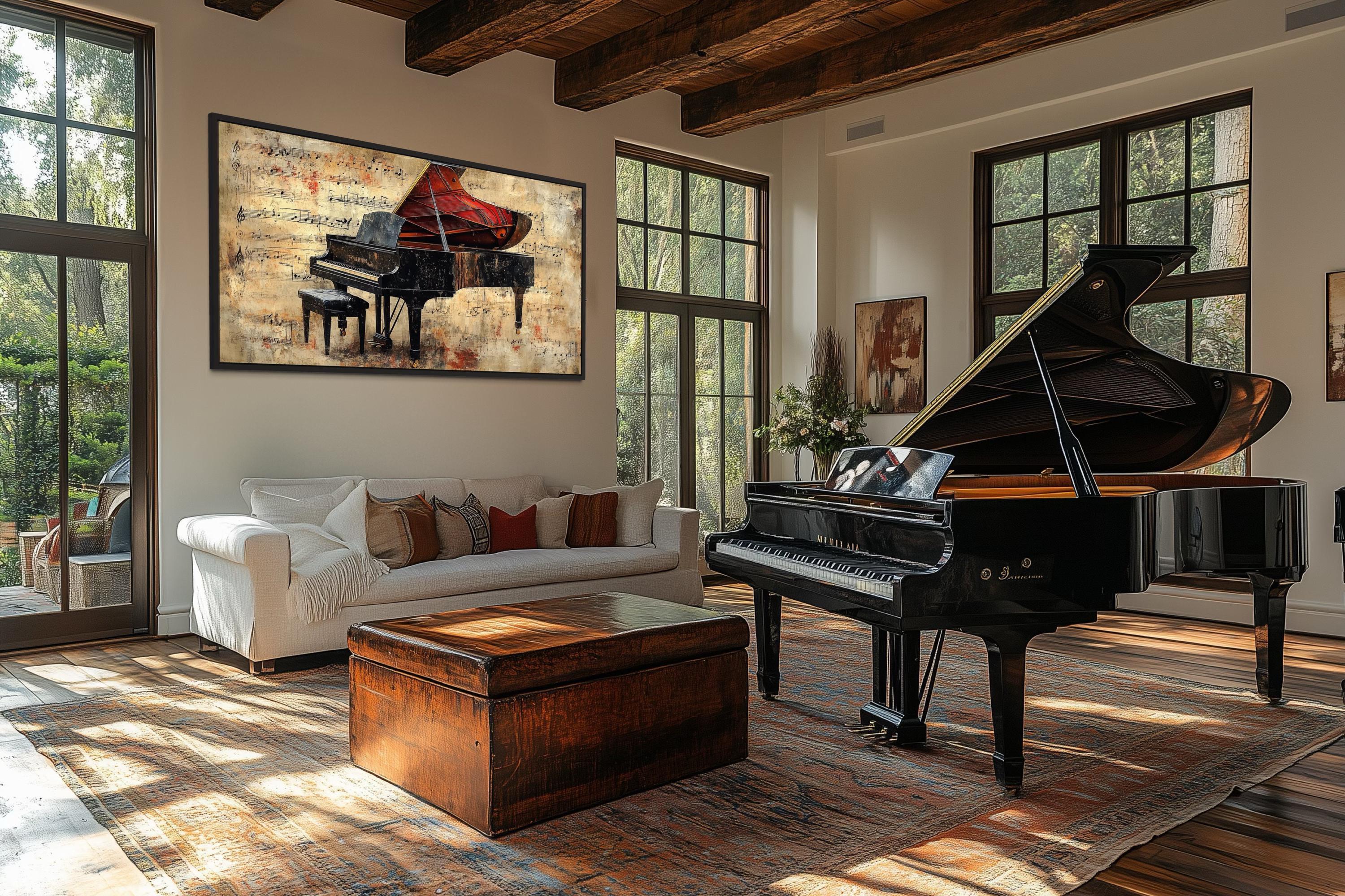 Grand Piano Wall Art With Music Notes, Vintage Style Music Room Canvas ...