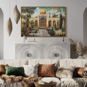 Islamic Architecture Wall Art - Persian Mosaic Mosque Painting - Elegant Middle Eastern Decor Canvas Print Framed Ready To Hang