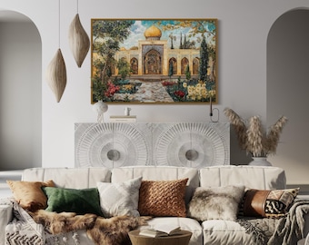 Islamic Architecture Wall Art - Persian Mosaic Mosque Painting - Elegant Middle Eastern Decor Canvas Print Framed Ready To Hang