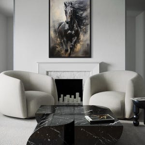 Black Horse Wall Art, Abstract Painting Extra Large Canvas PRINT ...