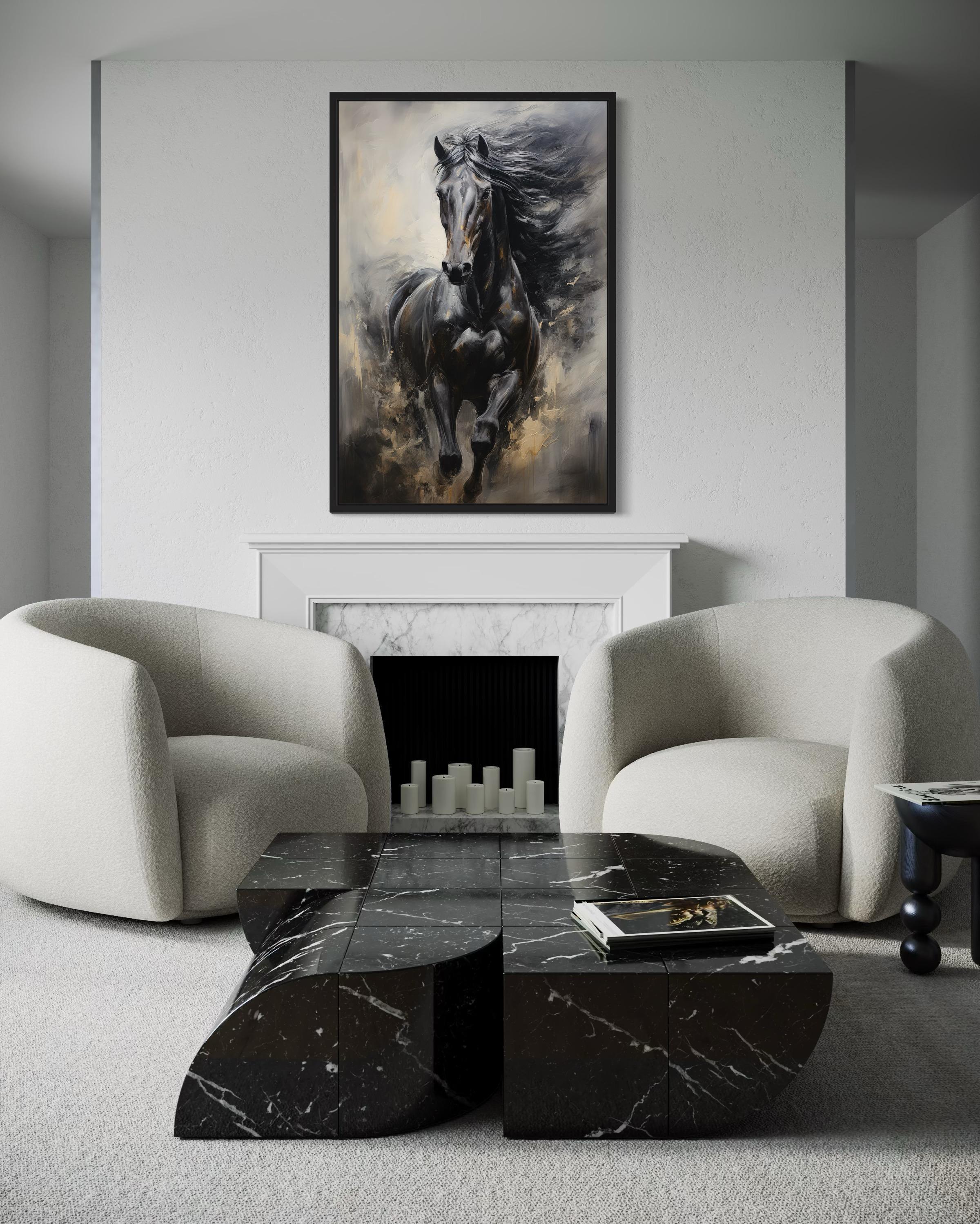 Black Horse Wall Art, Abstract Painting Extra Large Canvas PRINT ...