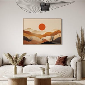 Boho Arizona Desert Landscape, Southwestern Decor, Minimalist Earth Tones Neutral Painting Canvas Print - Framed Ready To Hang