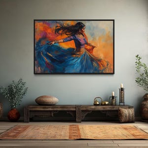 Indian Woman Dancing Wall Art - Vibrant Colorful Canvas Print, Traditional Indian Dress Painting, Framed Ready To Hang