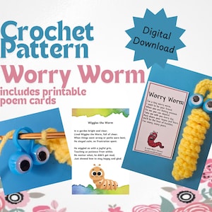 PACOTE DE PADRÕES para CROCHÊ Worry Worm | Wiggles the Worm | Christmas Worm | Inclui cartões digitais | Brinquedo sensorial Fidget | Padrão de crochê fácil