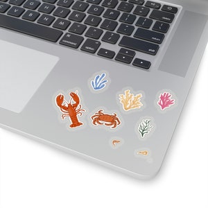 Crustaceans stickers, marine animals to stick, crabs and shrimp, crabs, lobster, vinyl stickers, cute shrimp, maritime