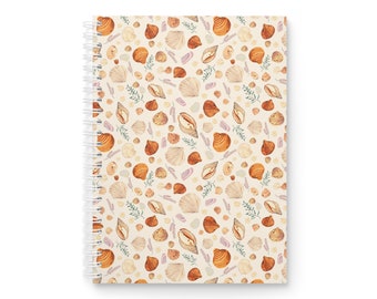 Spiral Notebook watercolor shell pattern, vacation journal, journaling book
