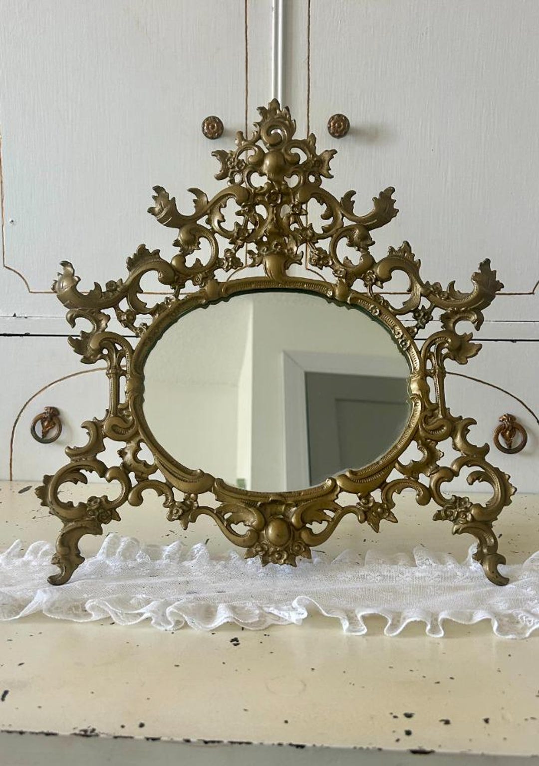 【値下不可】真鍮製 アンティーク オーバルミラー アンティーク真鍮オーバルミラー - Etsy 日本