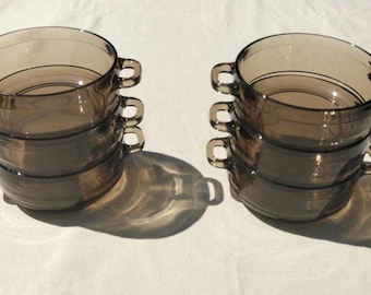 Vintage Arcoroc France soepkommen van rookglas (per set)