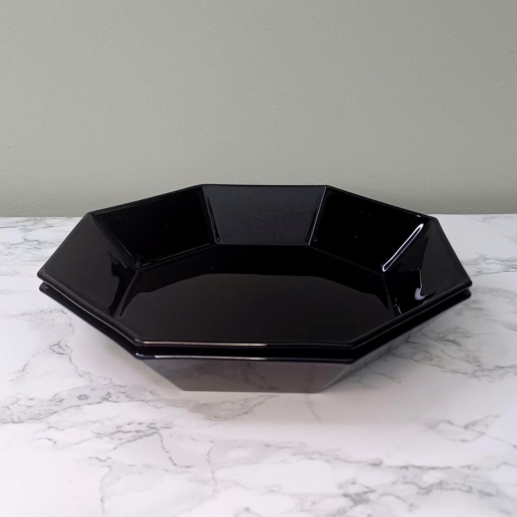 Plat Arcoroc Noir Octogonal 30 Cm - Vintage Années 80/90 - Verre, Très Bon état