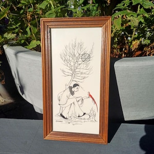Vintage Pierrot keramiek schilderij in houtenlijst